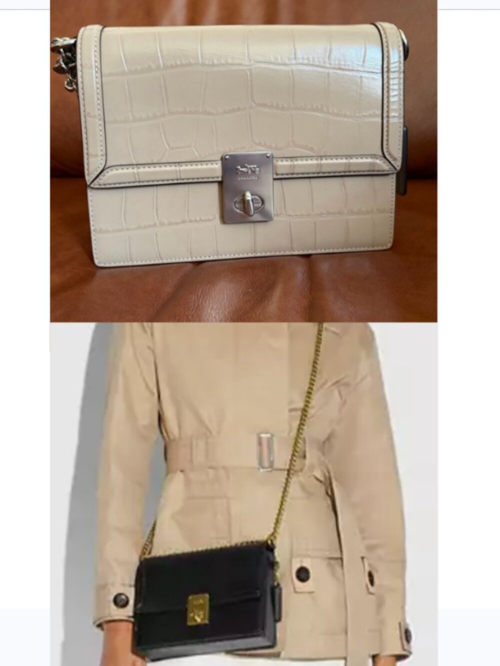 Coach Hutton Crossbody Purse
Ivory/Beige Croc-Embossed Leather